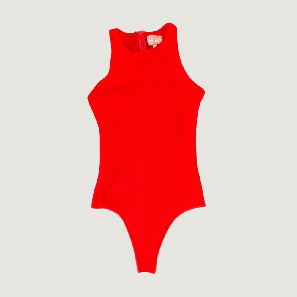 Show Me Your Mumu Womens Red Sleeveless Stretch USA Made Best Bodysuitβ Size S